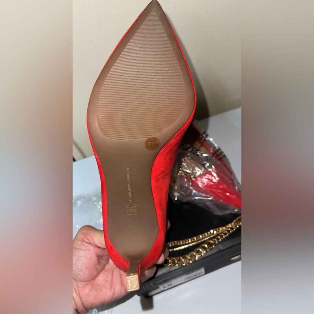Inc International Concepts Red Pointed Toe Stilettos With Gold Accent View 3